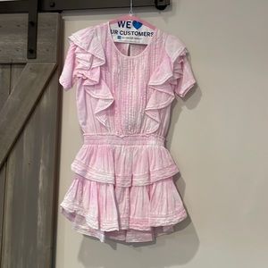 Loveshack Fancy Natasha Ruffled Sleeve Tie Dye Mini Dress.